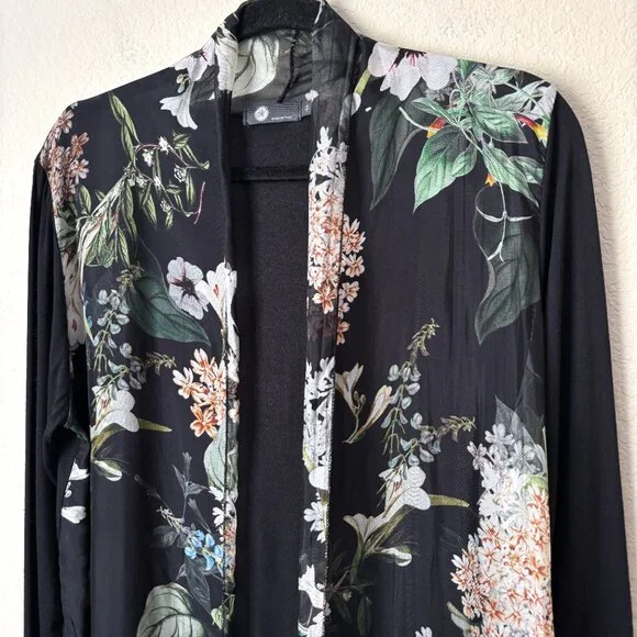 M Made in Italy Silk Floral Sheer Longline Open Front Lightweight Cardigan - Picture 4 of 13